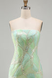 Sparkly Mint Green Strapless Mermaid Beaded Sequins Long Prom Dress with Slit