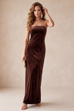 Olive Velvet Sheath Strapless Long Holiday Party Dress