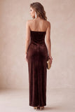 Olive Velvet Sheath Strapless Long Holiday Party Dress