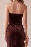 Olive Velvet Sheath Strapless Long Holiday Party Dress