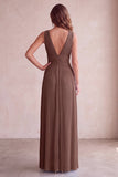 Black A-Line V-Neck Pleated Long Wedding Guest Dress