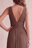 Black A-Line V-Neck Pleated Long Wedding Guest Dress