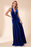 Black Velvet A-Line Halter Long Holiday Party Dress