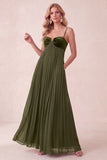 Coffee A-Line Sweetheart Pleated Maxi Dress with Pockets