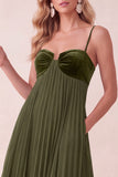 Coffee A-Line Sweetheart Pleated Maxi Dress with Pockets