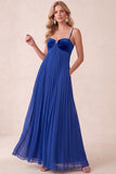 Coffee A-Line Sweetheart Pleated Maxi Dress with Pockets