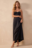 Black A-Line Satin Strapless Ruched Long Wedding Guest Dress