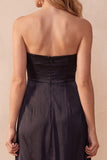 Black A-Line Satin Strapless Ruched Long Wedding Guest Dress