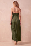 Black A-Line Satin Strapless Ruched Long Wedding Guest Dress