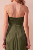 Black A-Line Satin Strapless Ruched Long Wedding Guest Dress