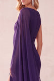 Coffee Sheath Chiffon One Shoulder Long Wedding Guest Dress with Cape