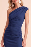 Coffee Sheath One Shoulder Ruched Maxi Wedding Guest Dress with Slit