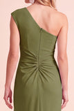 Coffee Sheath One Shoulder Ruched Maxi Wedding Guest Dress with Slit