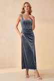Burgundy Corset Velvet Sheath Square Neck Ruched Long Holiday Party Dress with Pockets