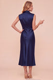 Coffee Sheath Cowl Neck Sleeveless Midi Dress with Lace