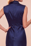 Coffee Sheath Cowl Neck Sleeveless Midi Dress with Lace