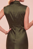 Coffee Sheath Cowl Neck Sleeveless Midi Dress with Lace