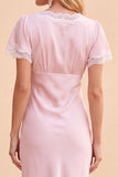 Blush Sheath V-Neck Flutter Sleeves Midi Holiday Party Dress with Lace