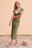 Blush Sheath V-Neck Flutter Sleeves Midi Holiday Party Dress with Lace