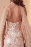 Ivory Sheath Sequins Square Neck Spaghetti Straps Floral Midi Cocktail Dress