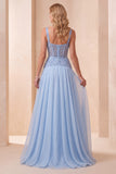 Sky Blue A-Line Sweetheart Chiffon Sequins Long Formal Dress