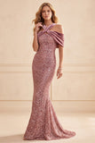 Desert Rose Mermaid Halter Sequins Velvet Long Formal Dress