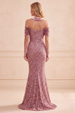 Desert Rose Mermaid Halter Sequins Velvet Long Formal Dress