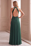 Green A-Line High Ruched Velvet Long Formal Dress