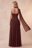 Coffee Corset Sweetheart A-Line Long Formal Dress with Rhinestone
