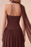 Coffee Corset Sweetheart A-Line Long Formal Dress with Rhinestone