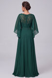 Dark Green A-Line V-Neck Lace Flutter Sleeves Long Mother of the Bride Dress with Beading