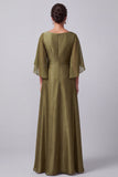 Olive A-Line Bateau Neck Satin Flutter Sleeves Long Mother of the Bride Dress with Beading