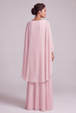 Blush A-Line Chiffon Bateau Neck Cape Long Mother of the Bride Dress with Beading