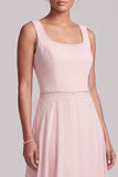 Blush A-Line Chiffon Bateau Neck Cape Long Mother of the Bride Dress with Beading
