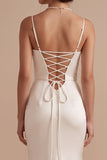 White Mermaid Cowl Spaghetti Straps Satin Sweep Train Wedding Dress