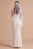 White Mermaid Bateau Neck Satin Long Wedding Dress