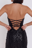 Black Sequins Bodycon Halter Short Cocktail Dress with Keyhole
