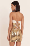 Sparkly Gold Strapless Bodycon Sequins Short Cocktail Dress