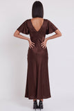 Black Satin Mermaid V-Neck Flutter Sleeves Midi Cocktail Dress