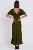 Black Satin Mermaid V-Neck Flutter Sleeves Midi Cocktail Dress