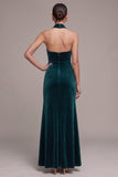 Peacock Sheath Halter Maxi Velvet Dress