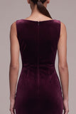 Cabernet Sheath Bateau Neck Ruched Long Velvet Dress with Slit