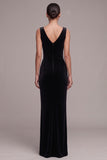Black Corset Velvet Sheath V-Neck Maxi Dress