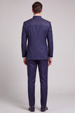 2 Piece Navy Single Breasted Stand Collar Men's Prom Suits