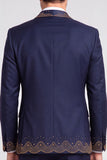 Navy 3 Piece Shawl Lapel Beaded One Button Men's Prom Suits