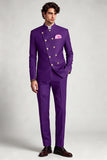 Stand Collar Double Breasted Purple 2 Piece Men's Prom Suits
