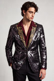 Peak Lapel One Button Black Sequins Men's Prom Blazer