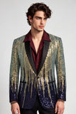 Sequins One Button Black Golden Shawl Lapel Men's Prom Blazer