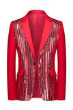 Notched Lapel One Button Sequins Red Men's Prom Blazer