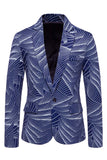 Notched Lapel Grey Blue One Button Men's Prom Blazer